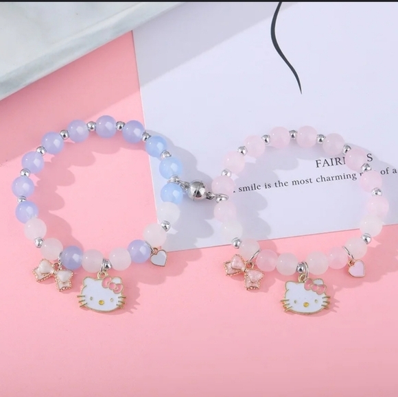 NWT Hello Kitty Cartoon Charms Bracelet Kawaii Pendant New 18cm Blue Stretchy - Picture 3 of 3